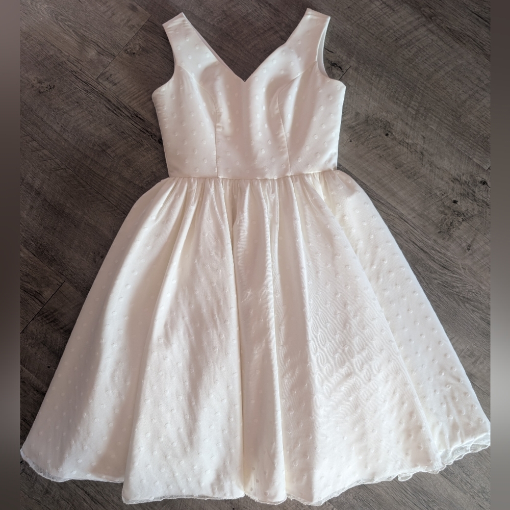 Dolly Parton Couture Bride White Polka dot Swing Wedding Dress Lg Retro Vintage